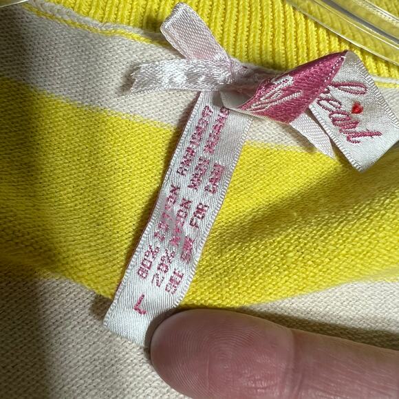 Derek Heart (L) Y2K Yellow Striped 3/4 Sleeve Button Up Cardigan Sweater Fitted - Picture 6 of 6